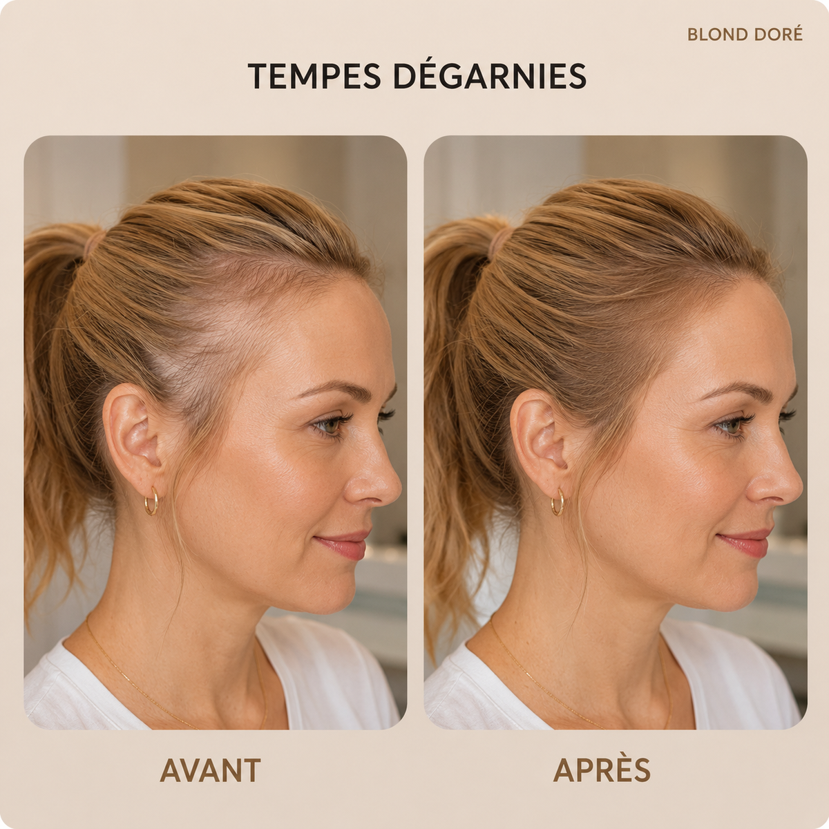 Avant-après de tempes dégarnies avec la poudre MAYCHEER
